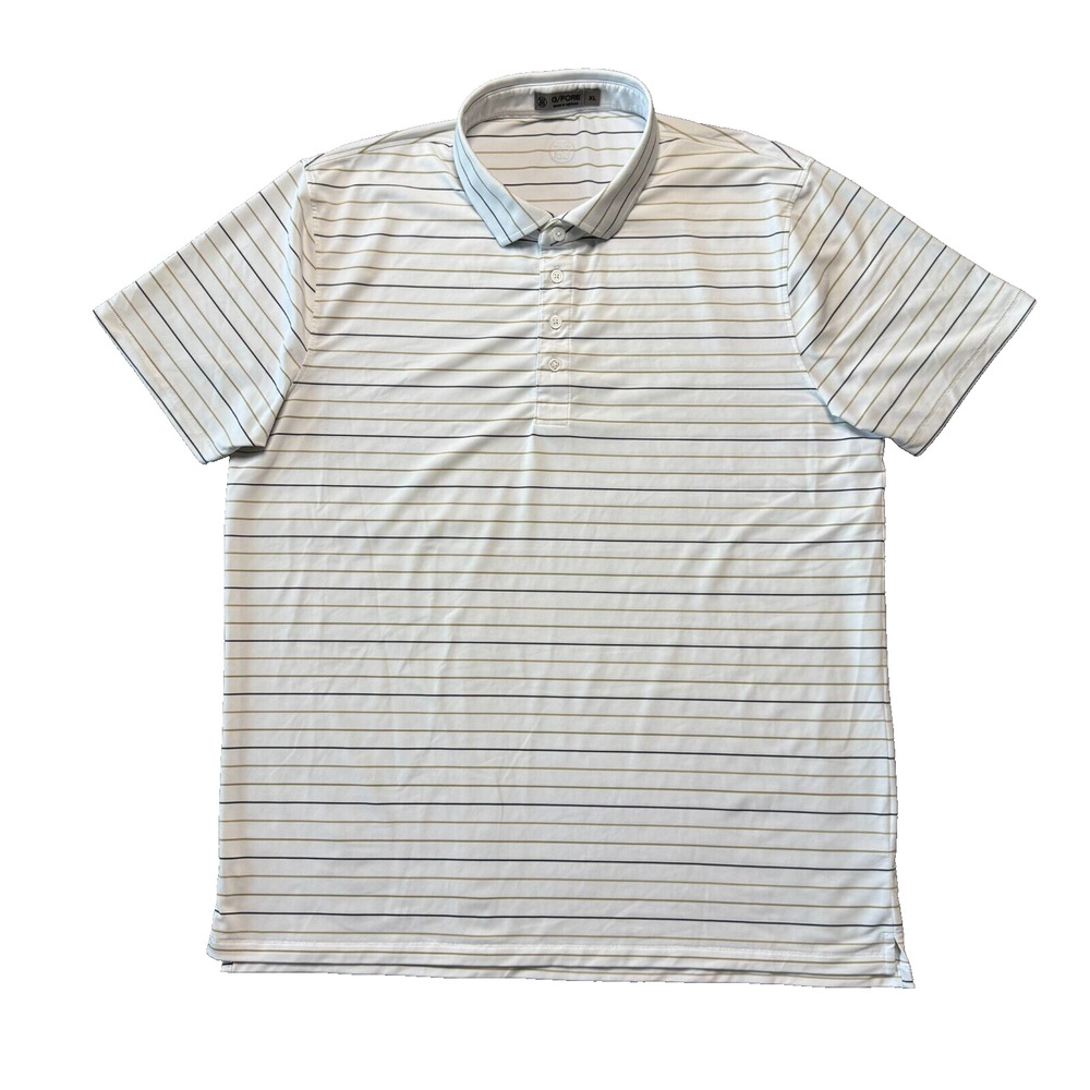 G/FORE Polo Men's XL White Striped Golf 4 Button Pullover Shirt